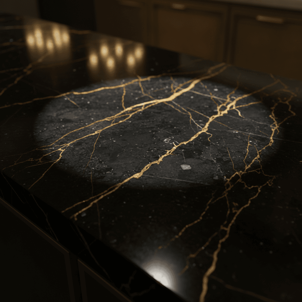 Luxury marble countertop with gold veining detail