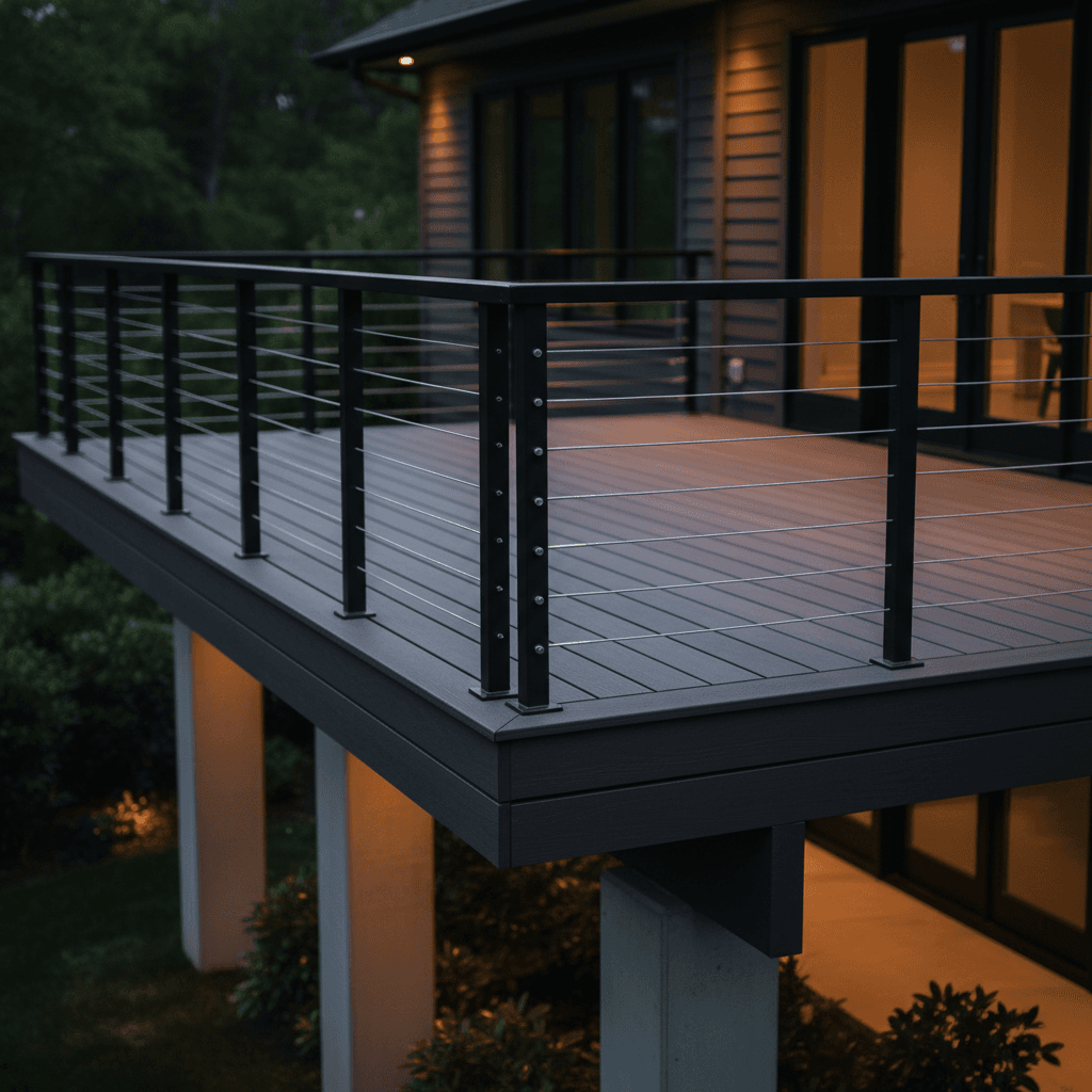 Premium composite deck with modern black railing system