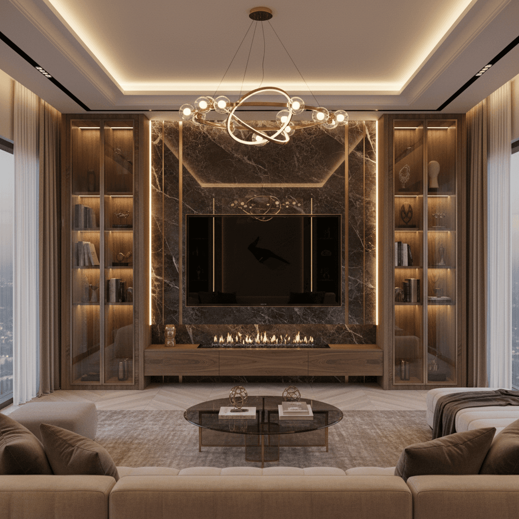 Modern media wall with integrated lighting and premium finishes