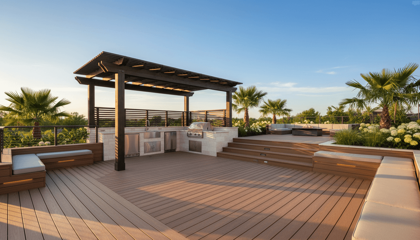 Contemporary composite deck with modern railings