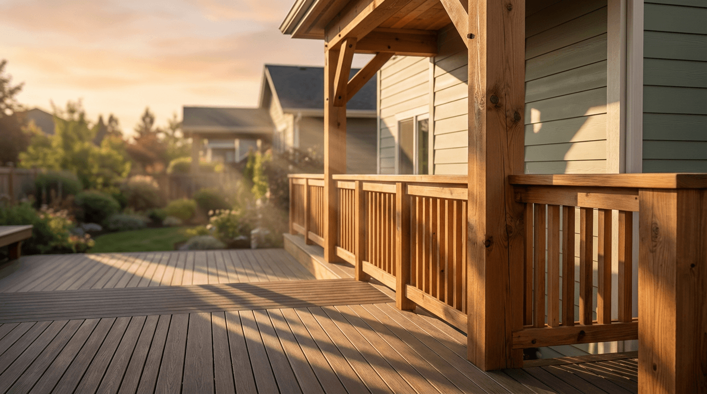 Premium outdoor deck with integrated seating and modern railings